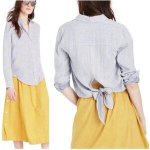 MADEWELL Striped Tie Back Button Down Shirt G3537 Blue Gauze Preppy Size -Medium